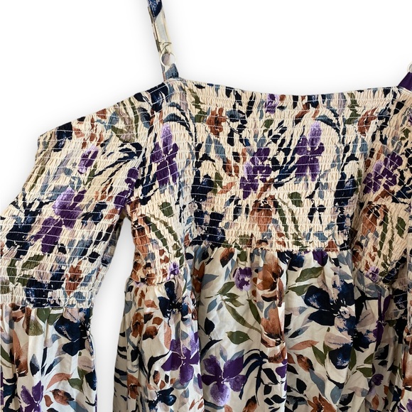 Torrid Challis Floral Taupe Cold Shoulder Blouse Size 00 (10 or M-L) - Picture 8 of 15